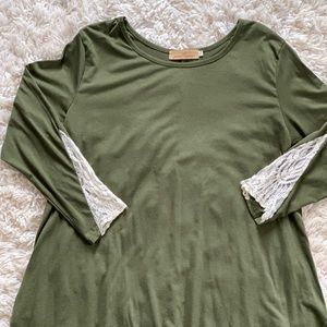 Olive Boutique Tunic with Lace Sleeves